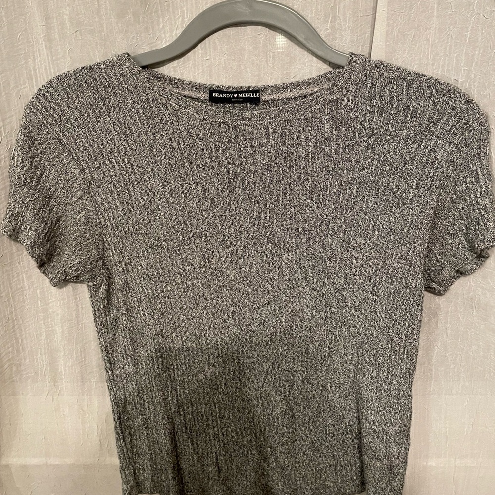 Brandy Melville Gray Ribbed Short Sleeve Tee